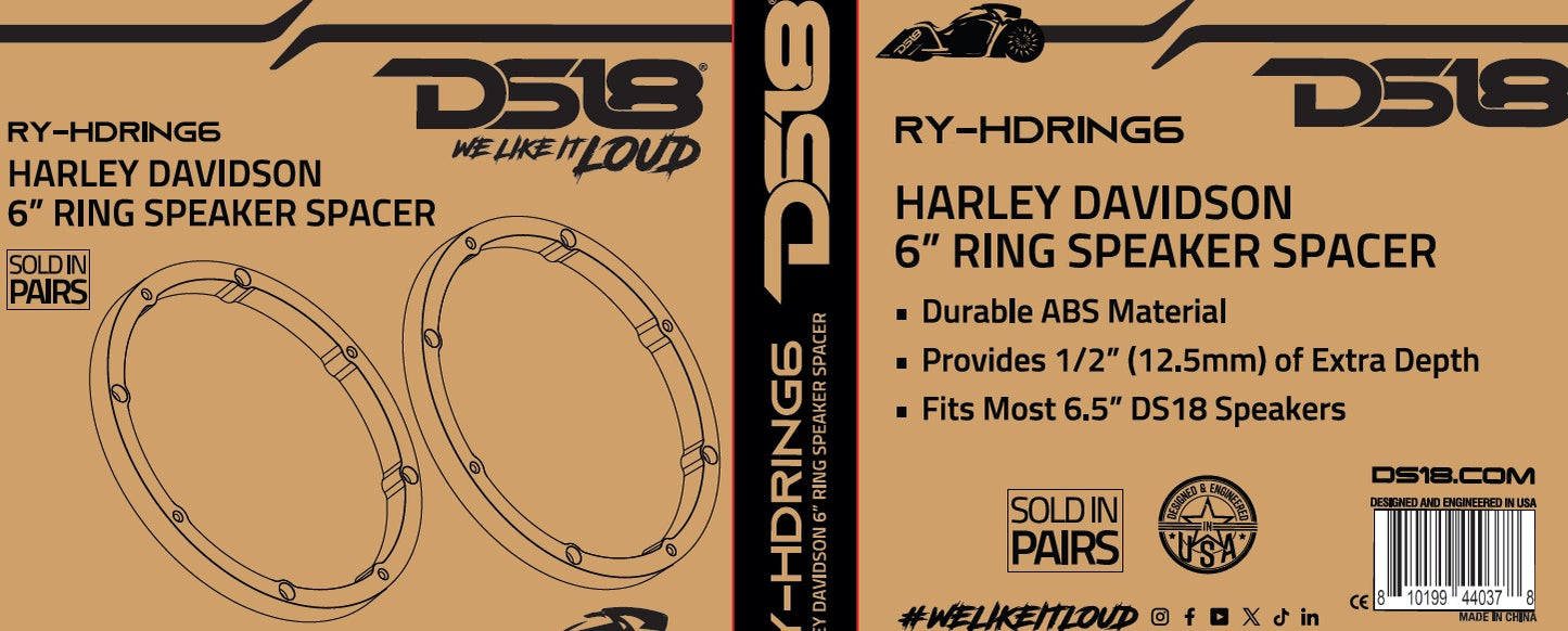 DS18 RY-HDRING6 Harley Davidson 6" Speaker Spacer Rings
