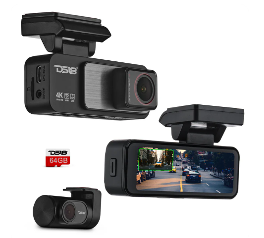 DS18 EAGLE-M2 Dual Front/Rear Dash Mount Camera with Wi-Fi, GPS, Parking Monitor, 4K Video