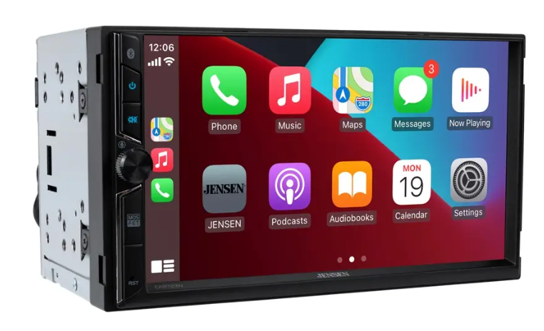 Jensen CAR723W 7" Double-Din Radio, Mechless, Wireless Apple Carplay, Android Auto
