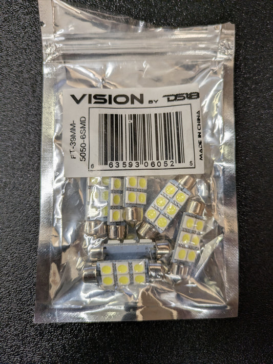DS18 FESTON 39mm 6 SMD 5050 LED  White Lamp 10pack - FT-39MM-5050-6SMD