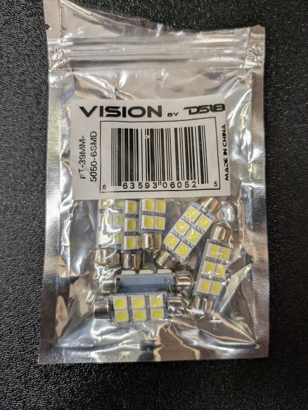 DS18 FESTON 39mm 6 SMD 5050 LED  White Lamp 10pack - FT-39MM-5050-6SMD