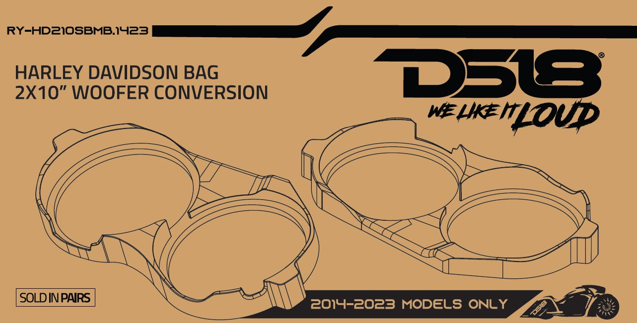 DS18 RY-HD210SBMB.1423 Harley Davidson Bag Dual 10" Woofer Conversion Rings