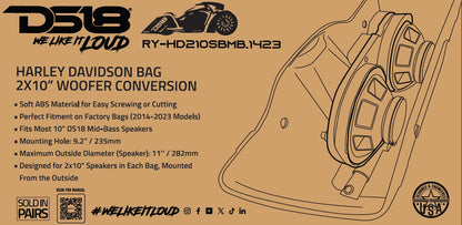DS18 RY-HD210SBMB.1423 Harley Davidson Bag Dual 10" Woofer Conversion Rings