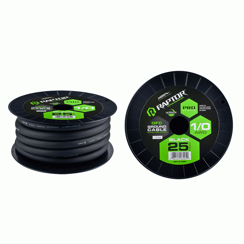 Raptor R51-0-25 1/0 Gauge 25 Ft 100% OFC Power Cable