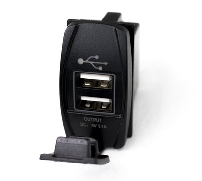 LED Rocker Switch 2-Port USB Charge Panel w/ White or Blue Lighting